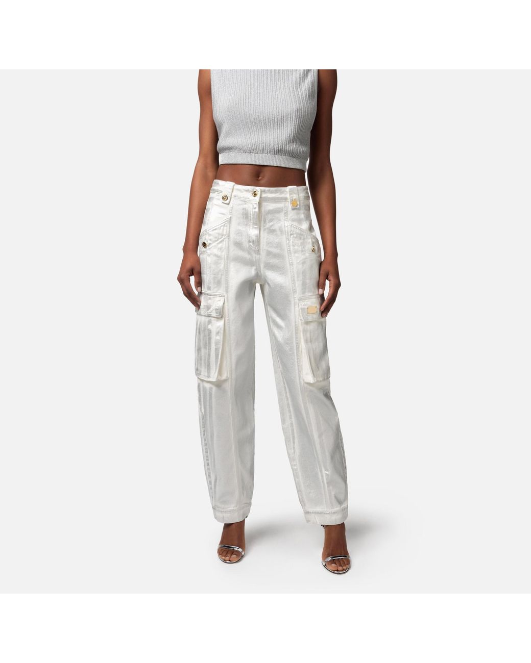 Elisabetta Franchi Gray Wide Leg Cargo Jeans