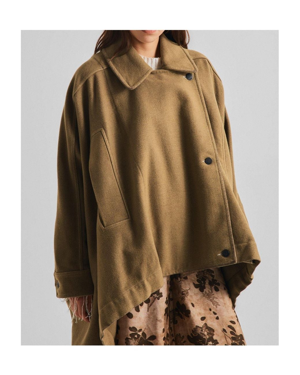 Uma Wang Green Lapel Irregular Long Coat