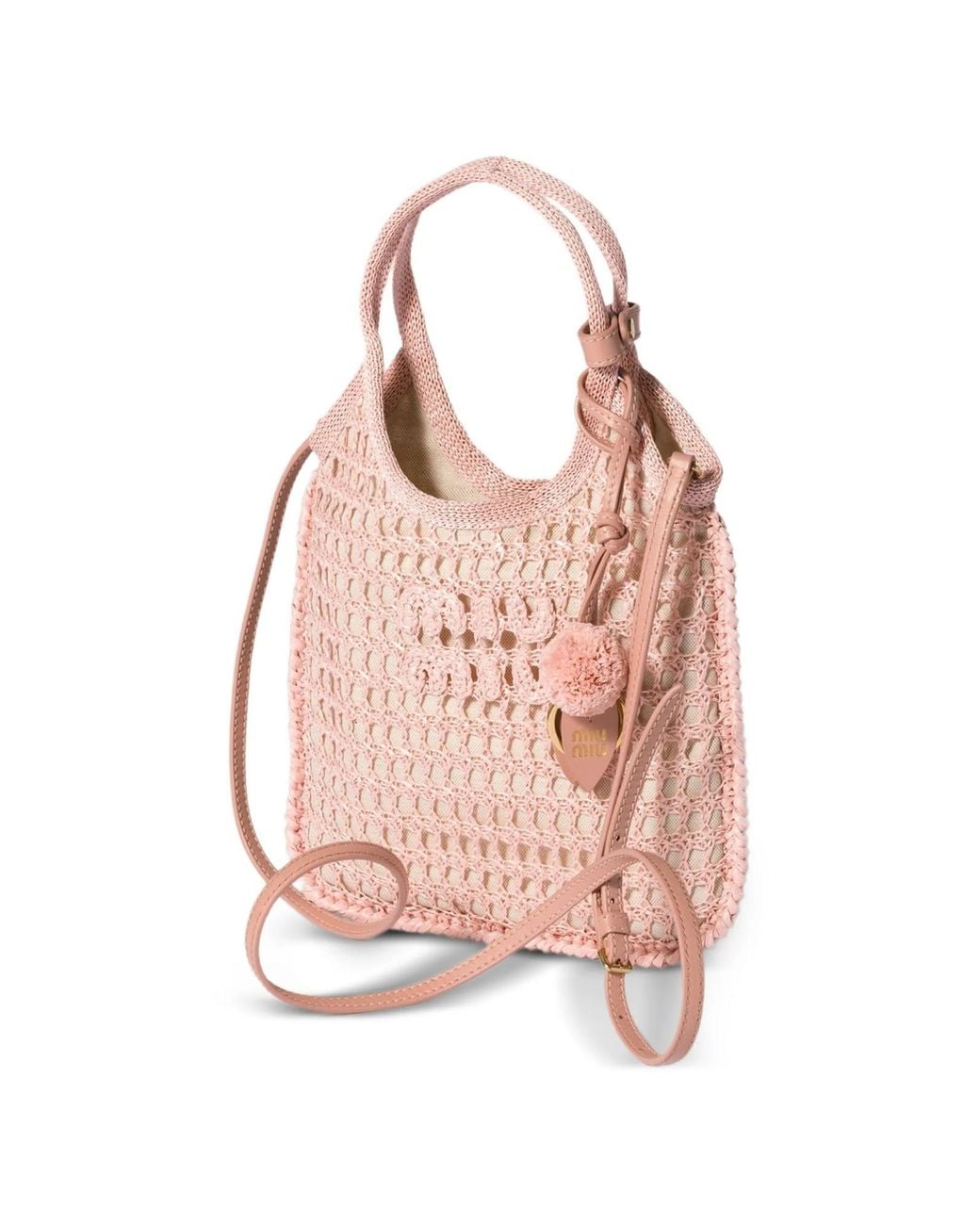 Miu Miu Pink Ivy Raffia Crochet Handbag