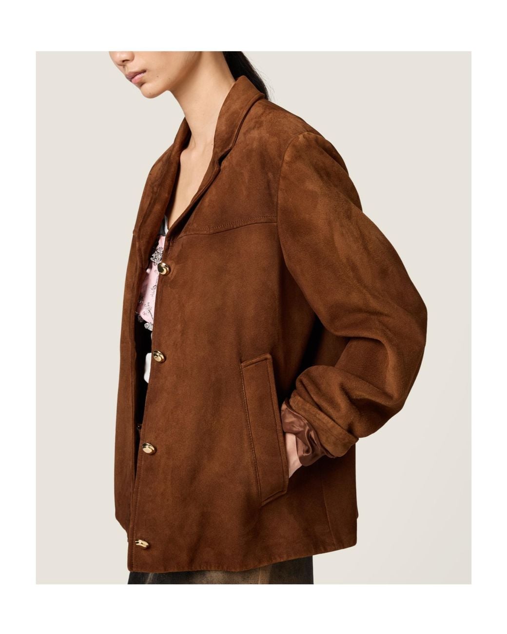 Miu Miu Brown Long-Sleeved Button-Up Jacket