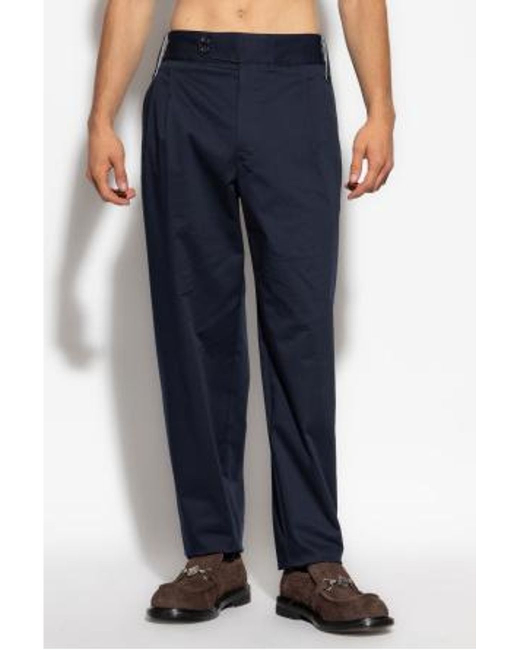 Dolce & Gabbana Blue Pleated Belted Trousers for men