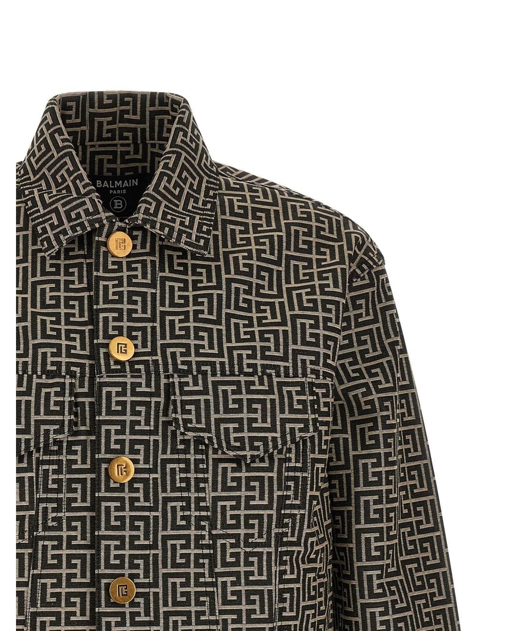 Balmain Green Long Sleeved Jacquard Monogram Jacket for men