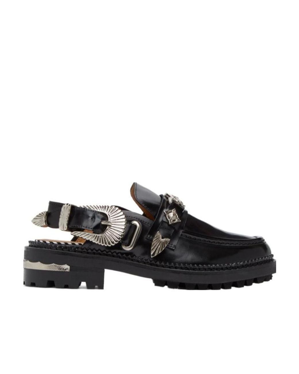 Toga Black Round-Toe Slingback Mule Loafers