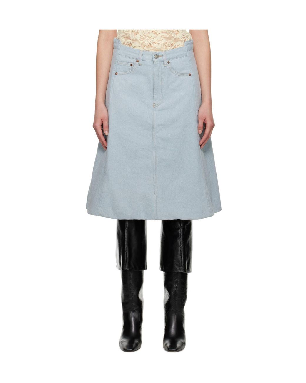 Victoria Beckham Black Cocoon Detail Denim Midi Skirt