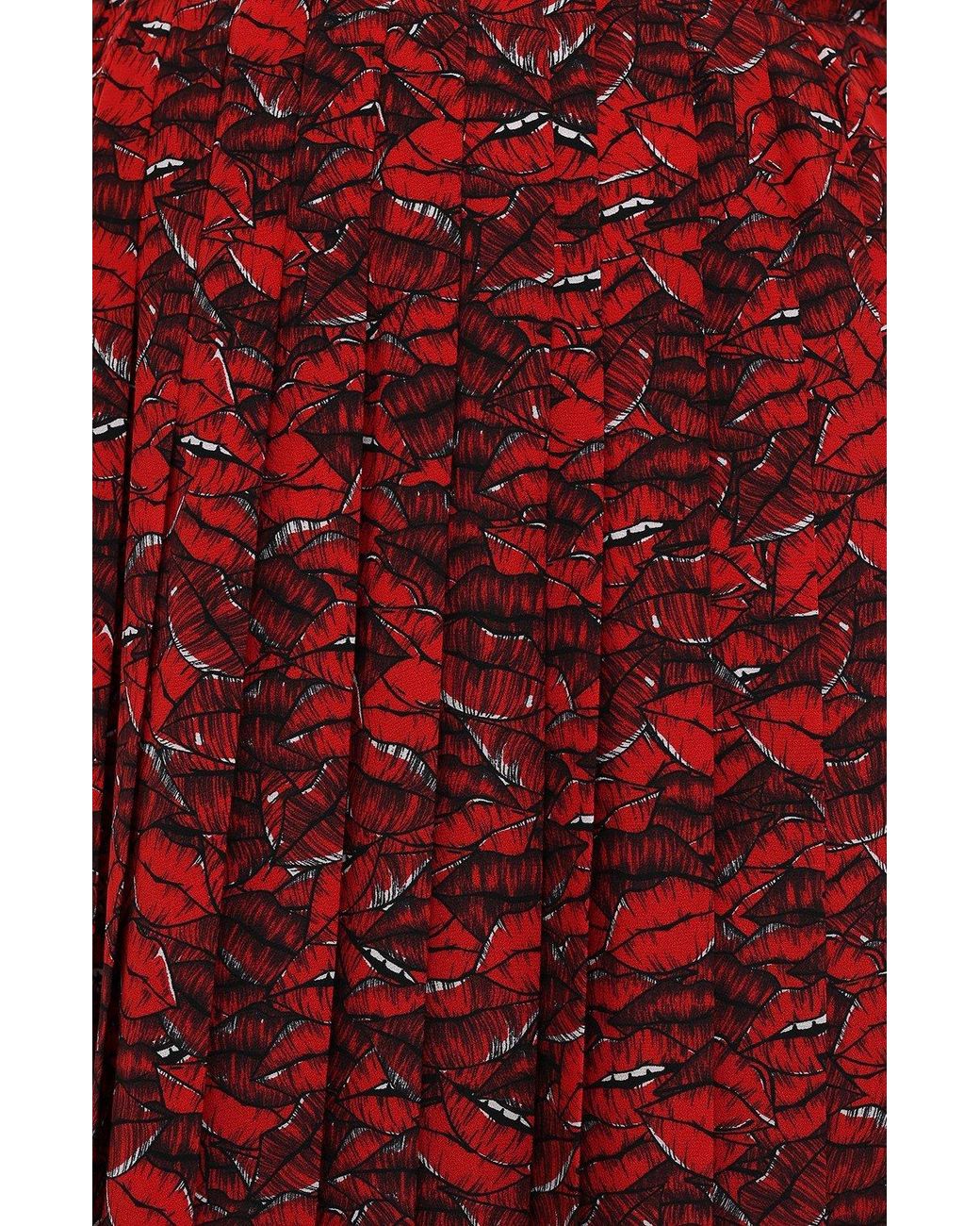 Valentino Red Lip Print Pleated Skirt