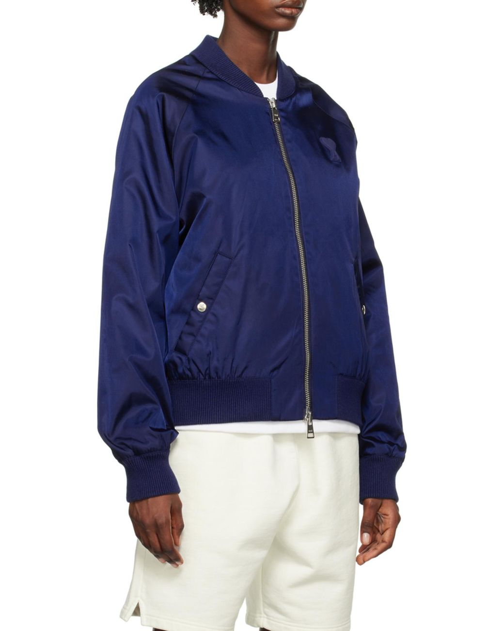 AMI Blue Logo-Embroidered Bomber Jacket for men