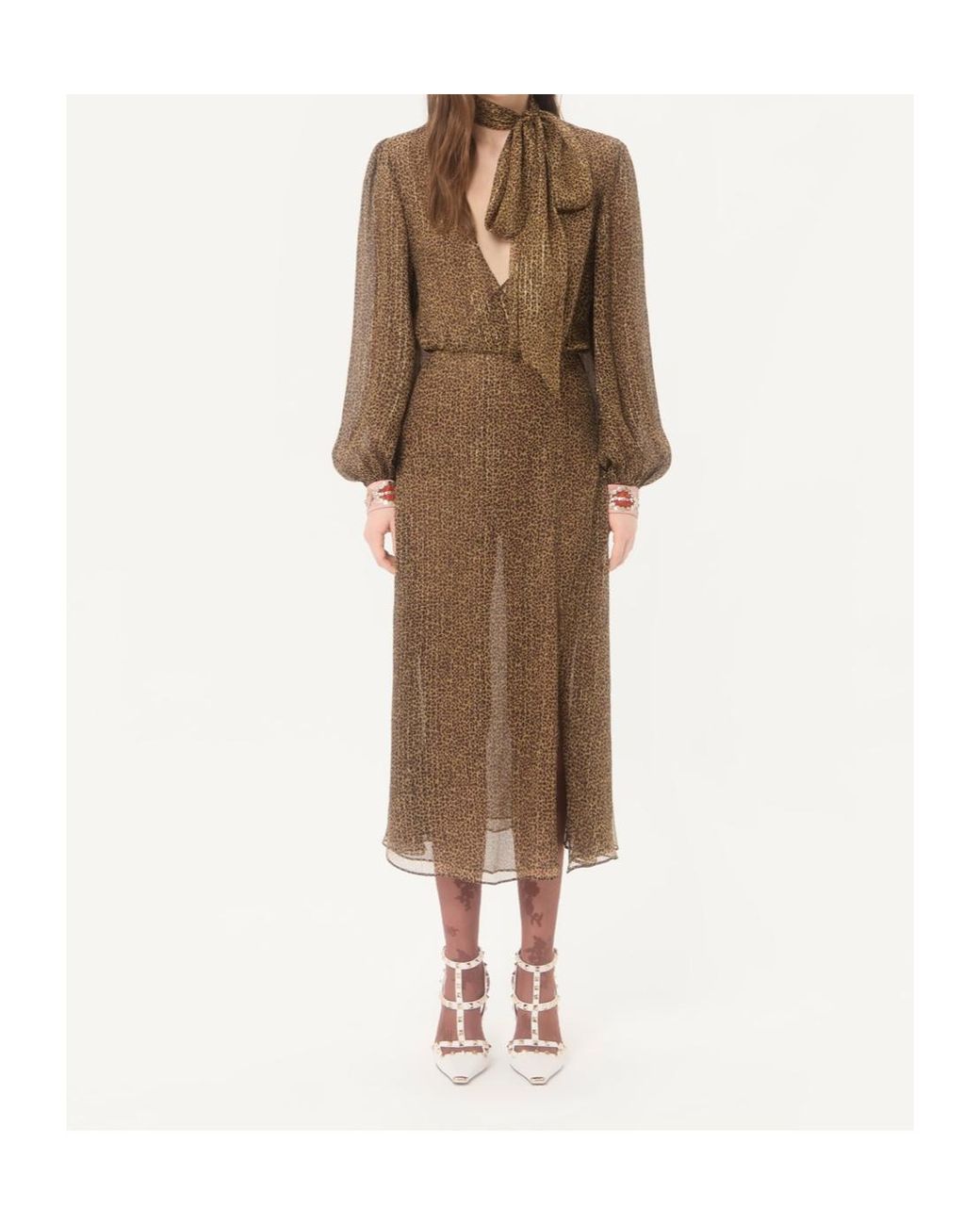 Valentino Brown Lurex Print Midi Dress