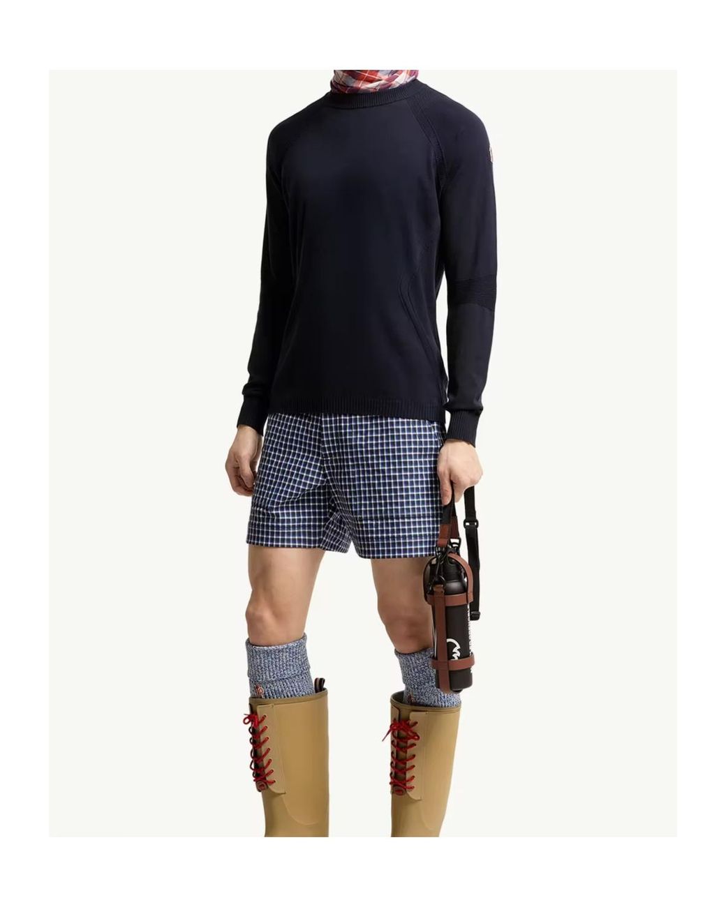 Moncler Blue Grenoble Ribbed Crewneck Knitted Jumper for men