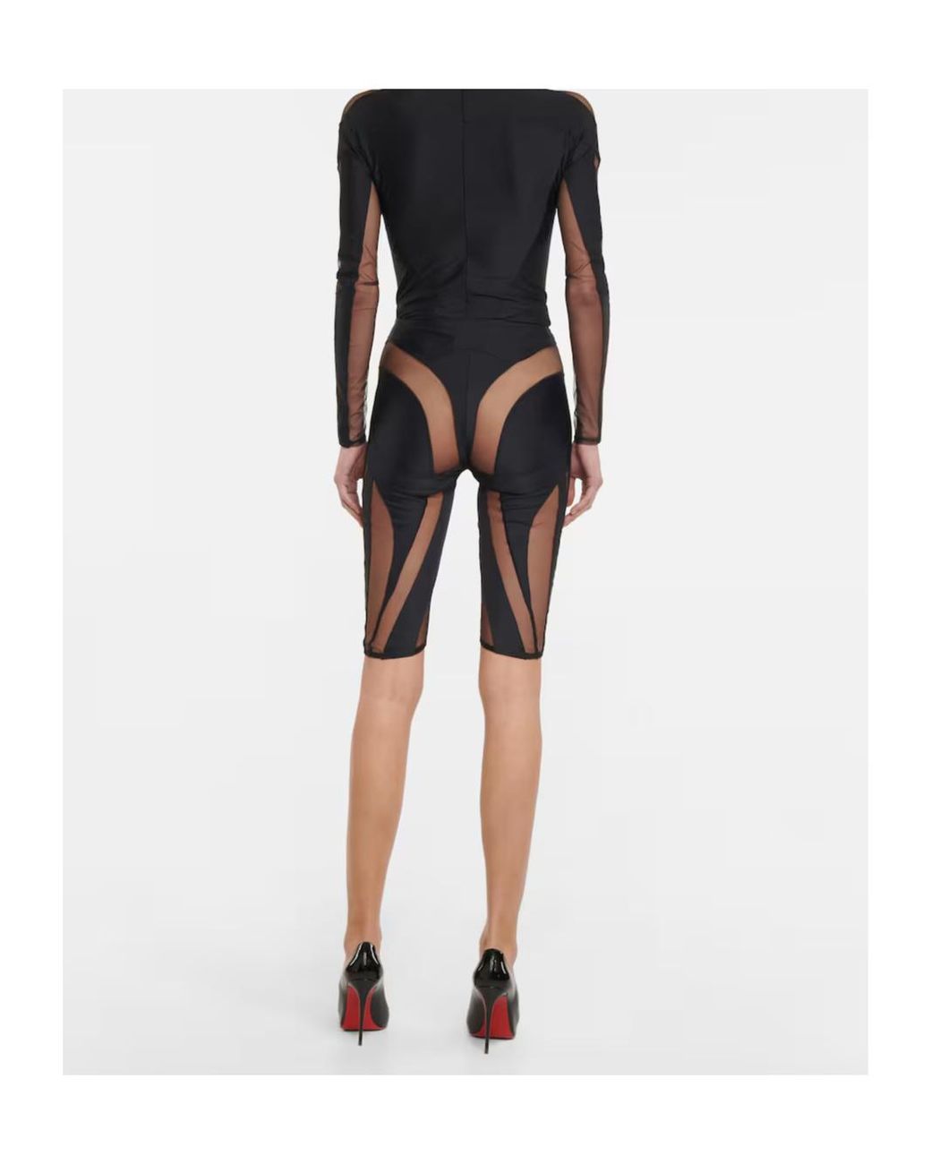 Mugler Black Mesh-Paneled Biker Shorts