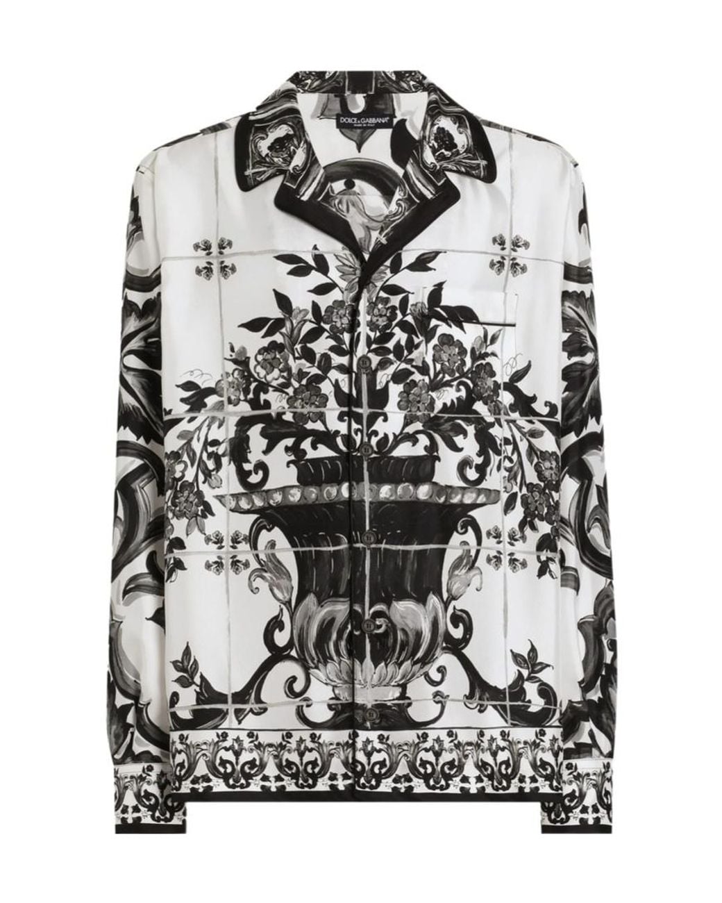 Dolce & Gabbana White Majolica Printed Twill Shirt for men