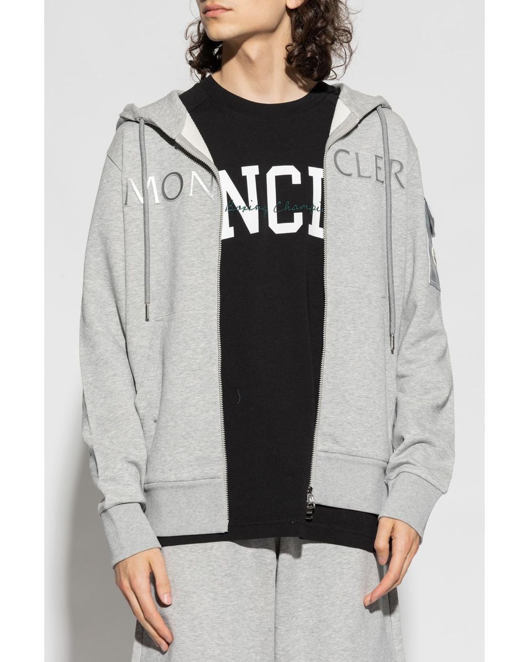 Moncler Gray Embossed Logo Hoodie for men