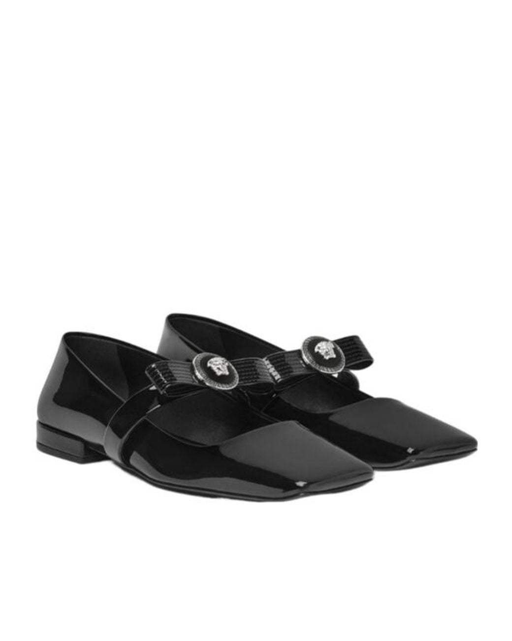 Versace Black Gianni Ribbon Square-Toe Ballerina Shoes