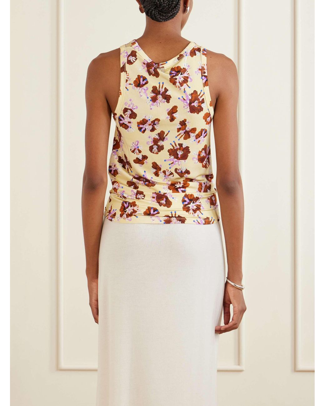 Rabanne Natural Floral-Pattern Ring-Detail Top