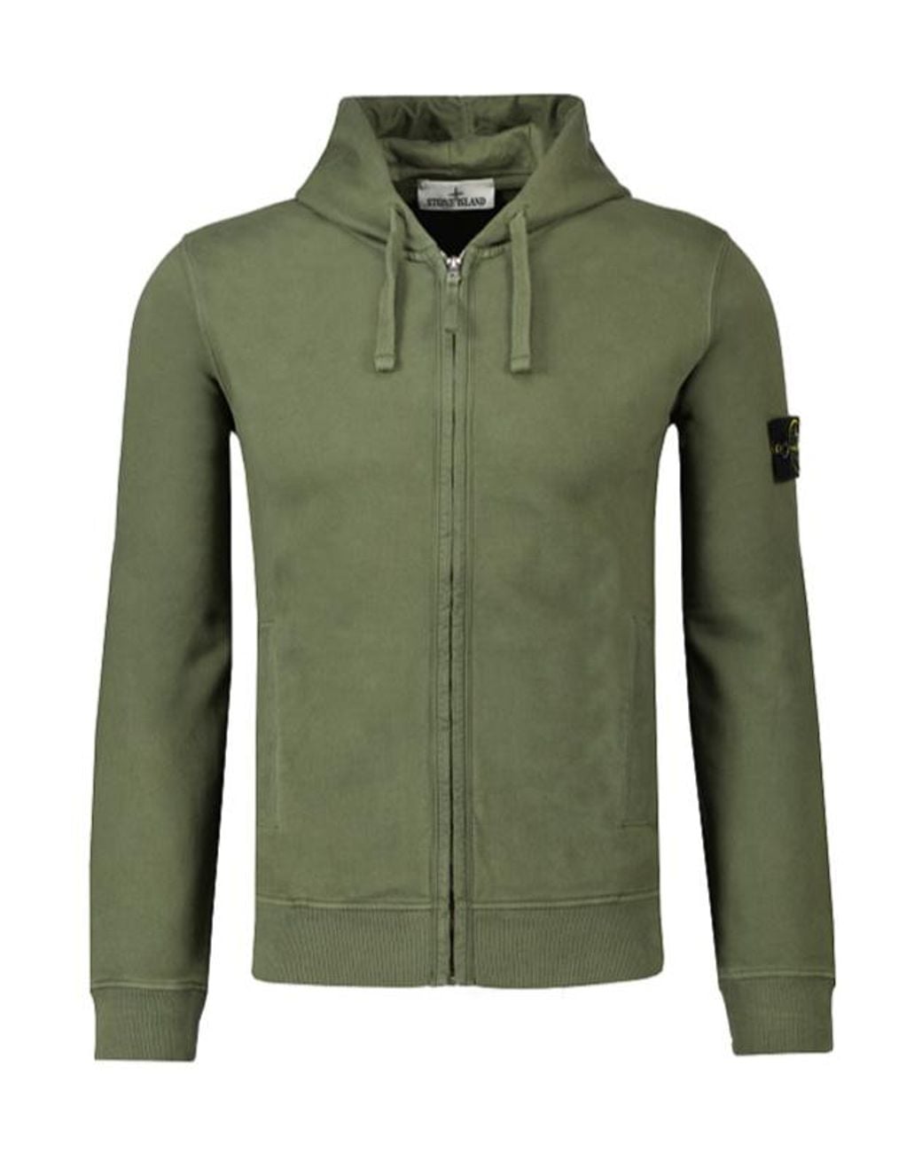 Stone Island Green Logo Patch Zip-Up Hoodie for men