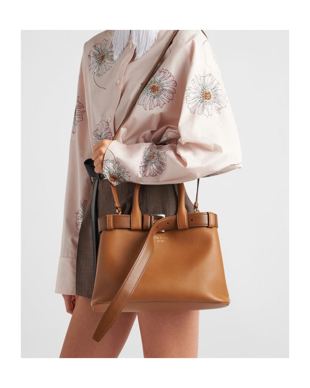 Prada Brown Belted Open-Top Medium Handbag