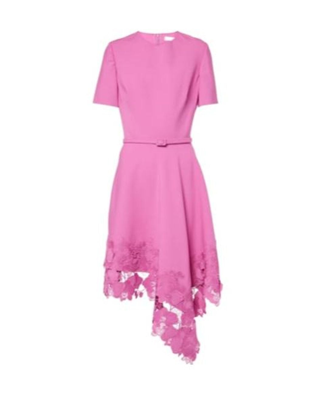 Oscar de la Renta Pink Floral Lace-Trimmed Midi Dress