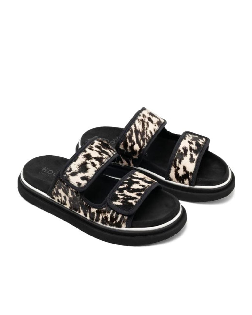 Hogan Black Double-Strap Flat Sandals