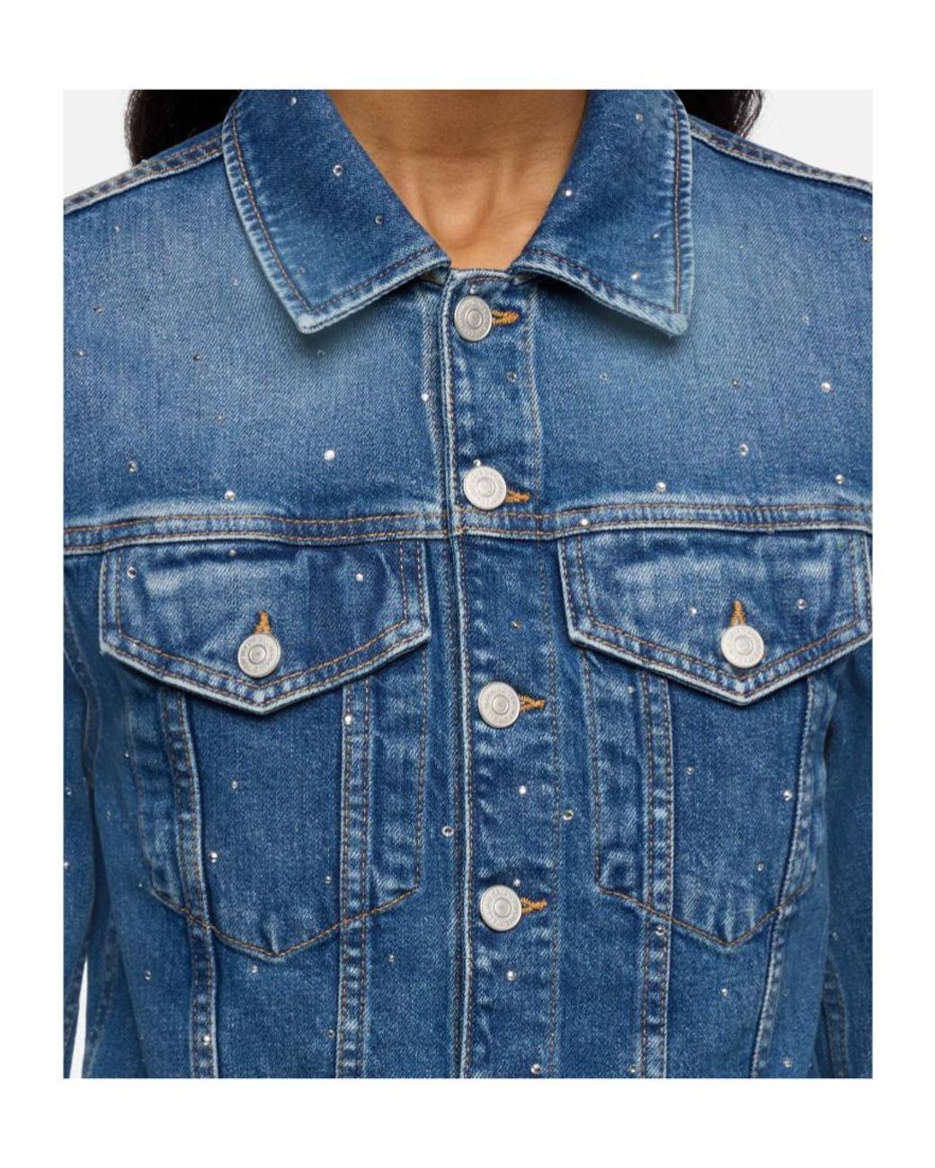 7 For All Mankind Blue Crystal-Embellished Denim Jacket
