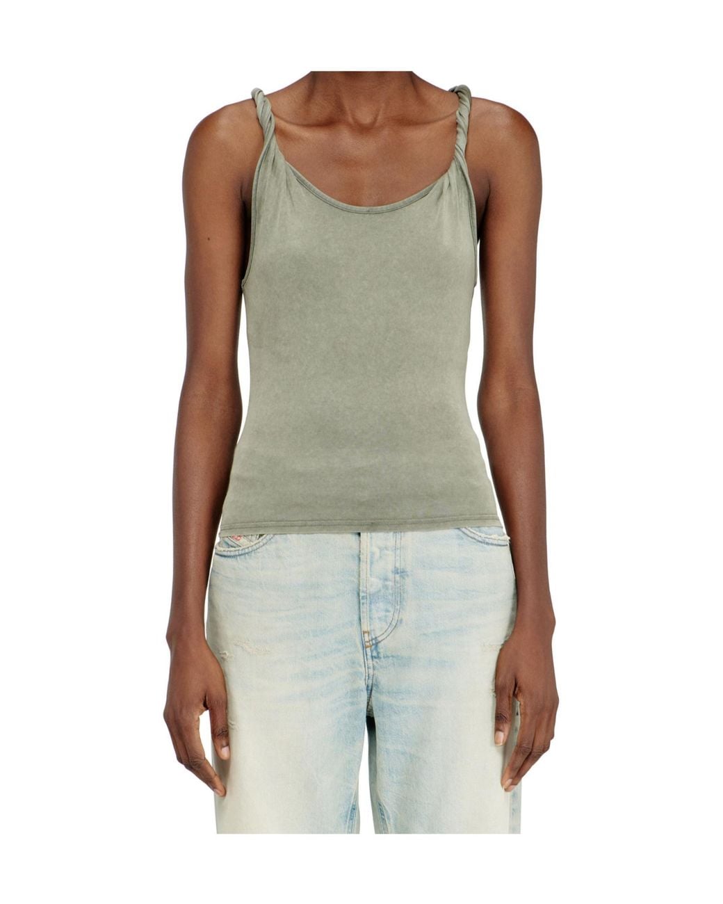 DIESEL Green Logo Embroidered Ribbed Tank Top