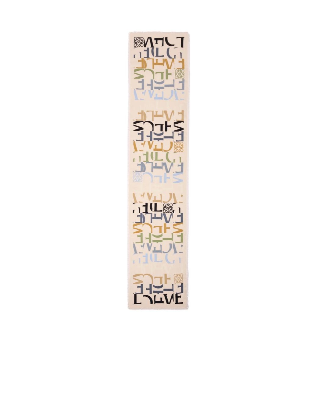 Loewe White Logo-Pattern Frayed Edge Scarf