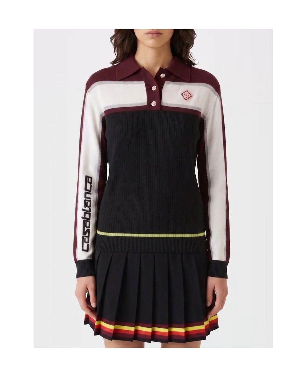 Casablanca Black Striped Oversized Long Sleeved Polo Shirt