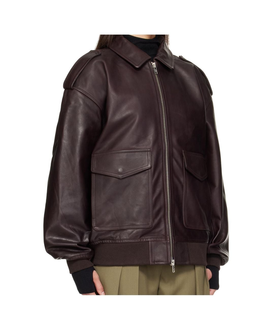 Frankie Shop Brown Long-Sleeved Leather Jacket