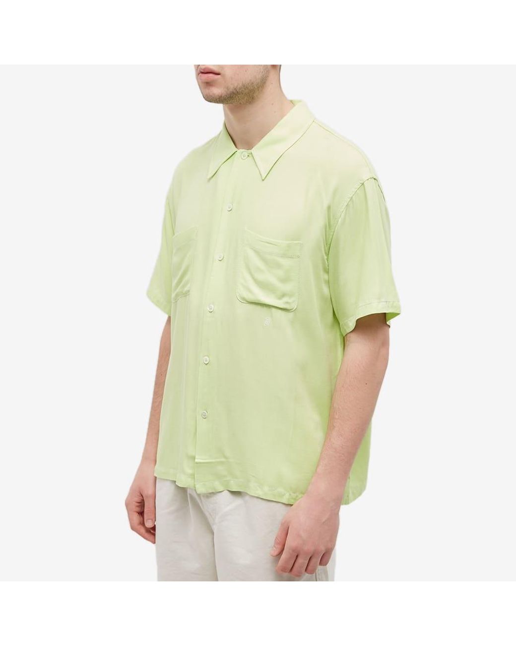 Stussy Green Contrast-Stitching Short-Sleeve Shirt for men