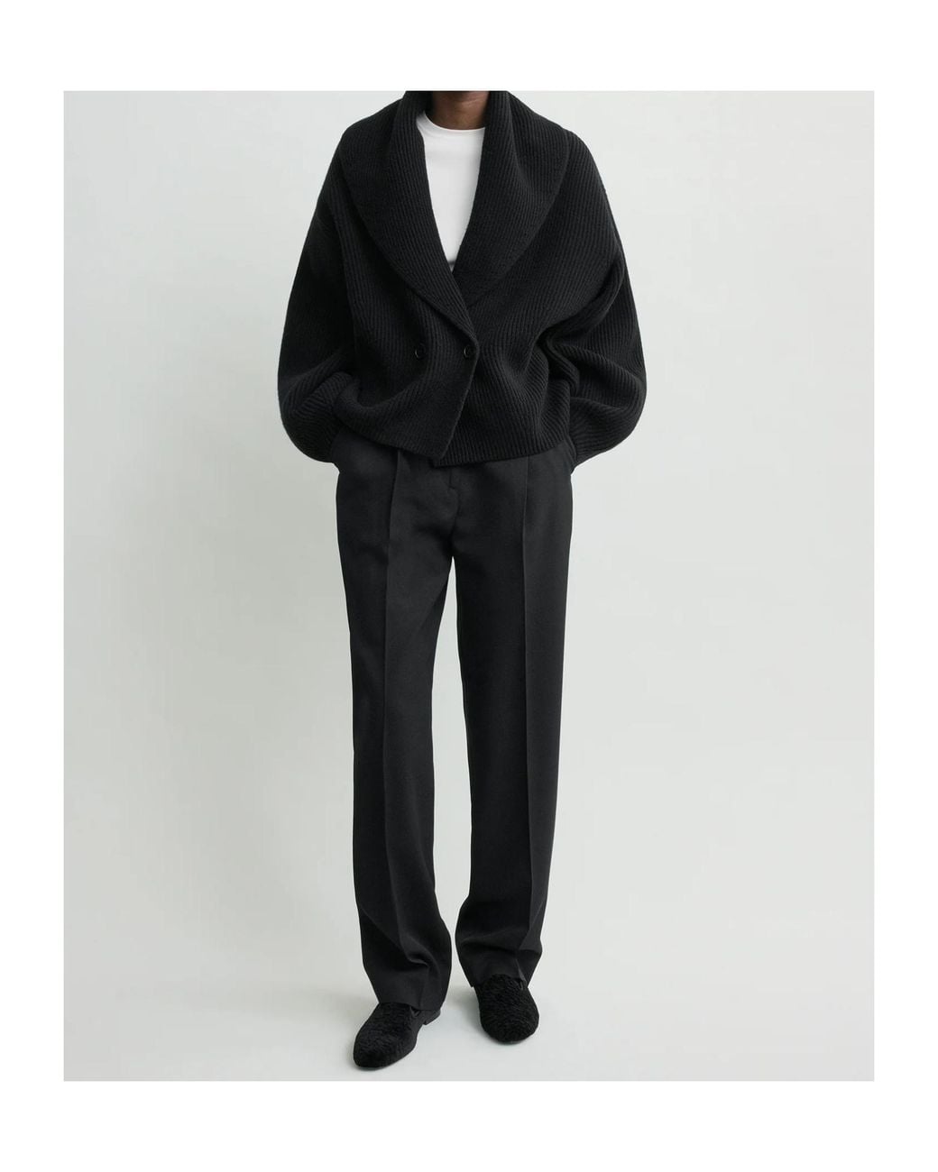 Totême Black Collared Long-Sleeved Knit Sweater