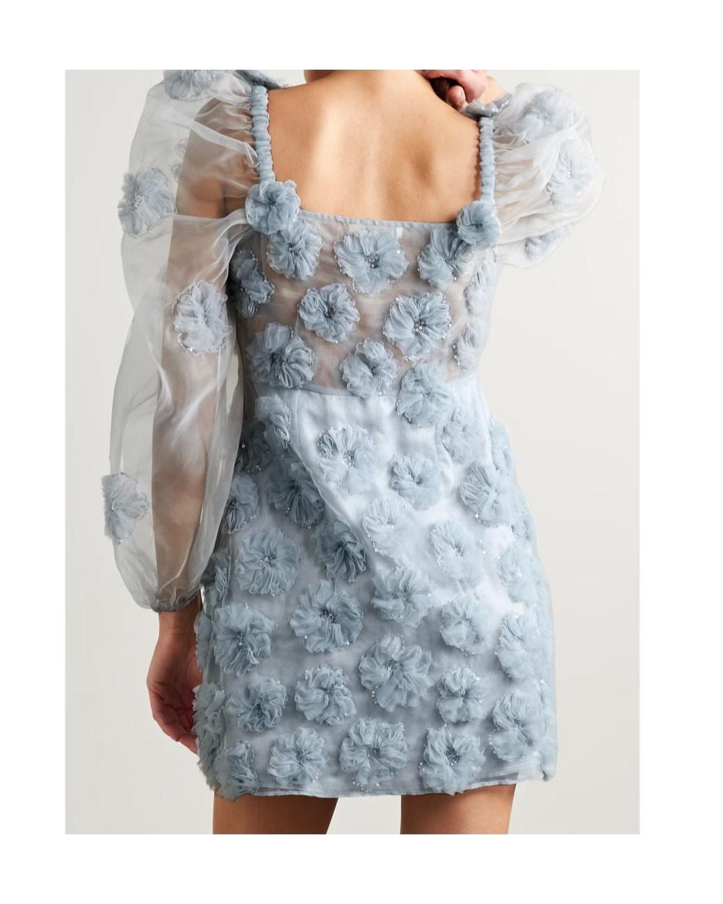 LoveShackFancy Blue Wells Appliqued Organza Mini Dress