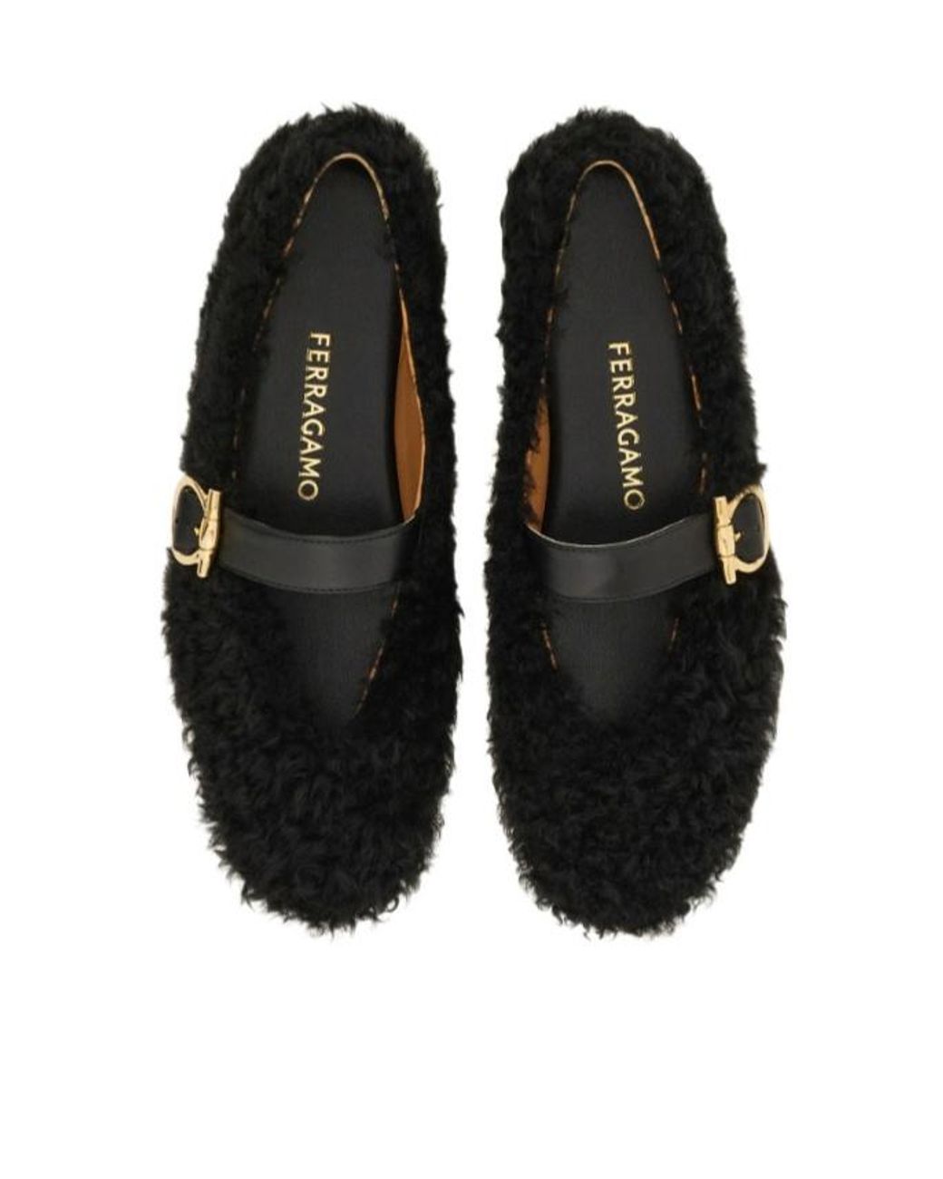 Ferragamo Black Buckle-Fastening Shearling Lace-Up Shoes