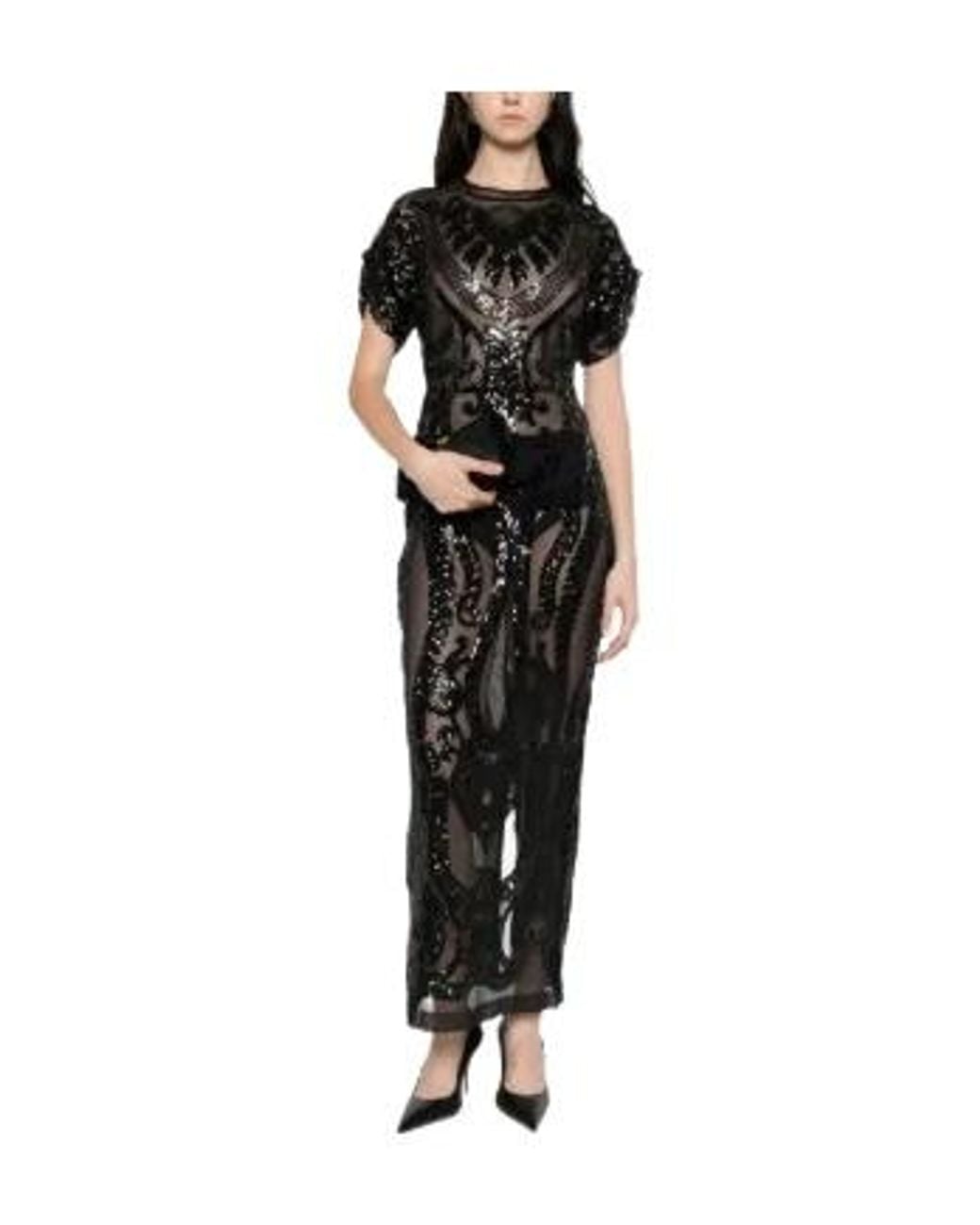 Norma Kamali Black Sequin-Embellished Cap-Sleeve Midi Dress
