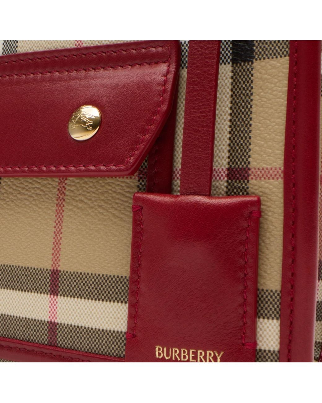Burberry Red Mini Freya Checked Tote Bag