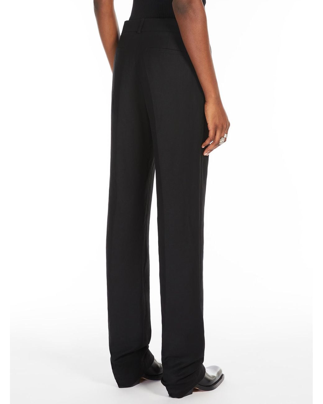Sportmax Black Flared Viscose And Linen Twill Trousers