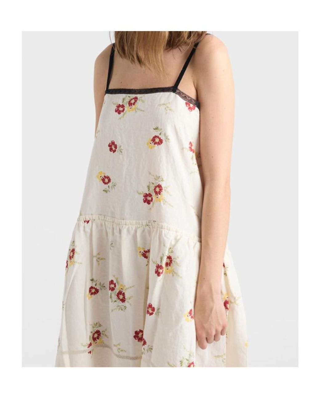 Prada Natural Embroidered Linen Mini-Dress With Floral Motif