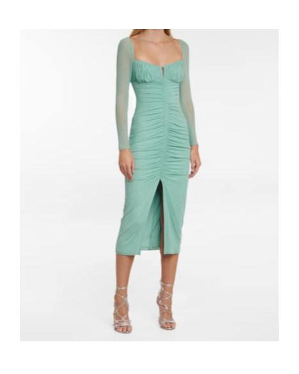 Self-Portrait Green Ruched Midi Dress