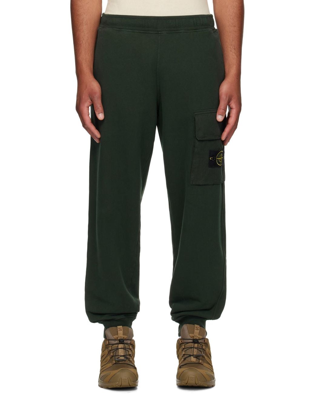 Stone Island Green Logo Patch Tapered-Leg Pants for men