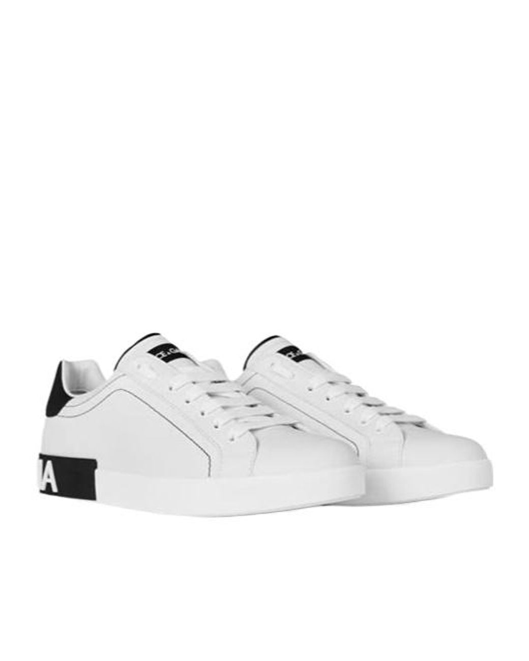 Dolce & Gabbana White Logo Portofino Leather Low-Top Trainers for men