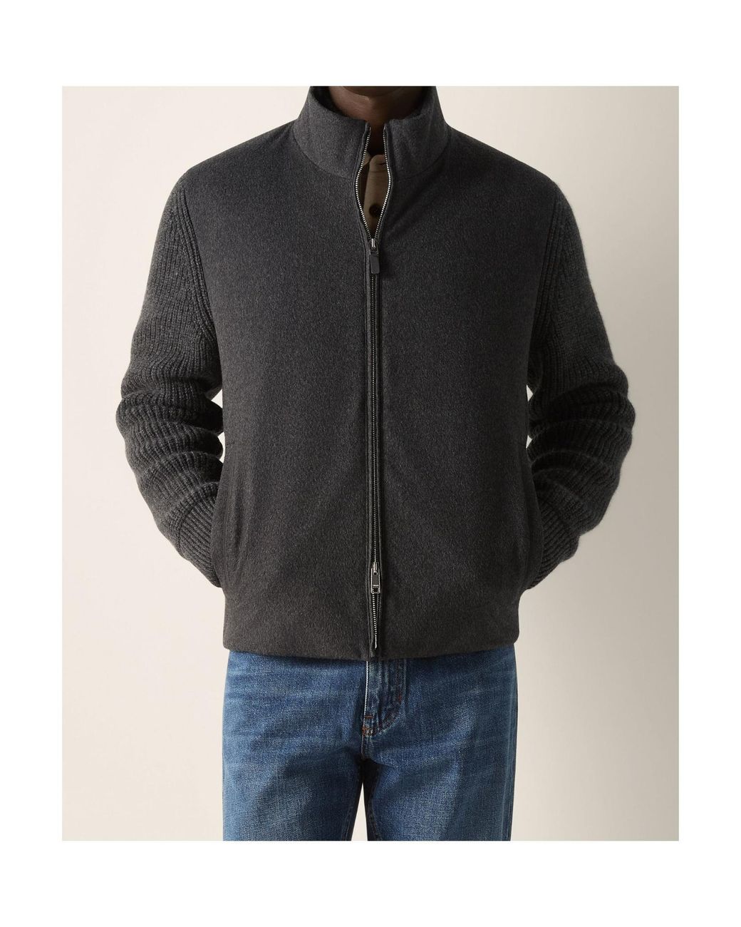 Zegna Black Dark Mélange Oasi Cashmere Full Zip Cardigan for men