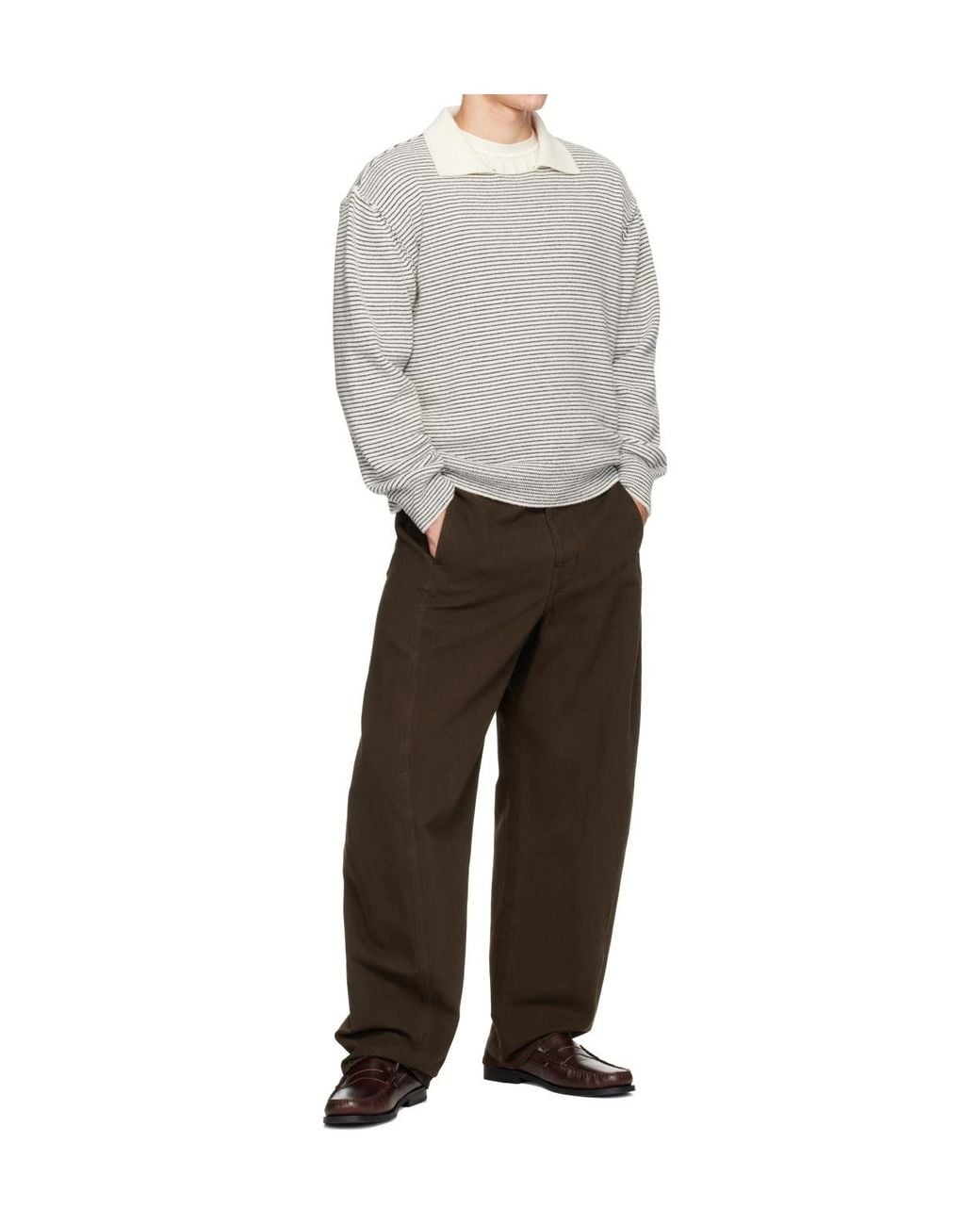 mfpen Gray Charming Striped Polo Sweater for men