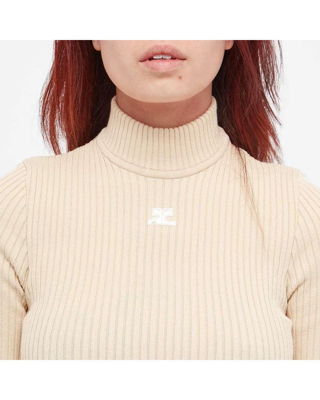 Courreges Natural Short-Sleeved Ribbed Turtleneck Sweater