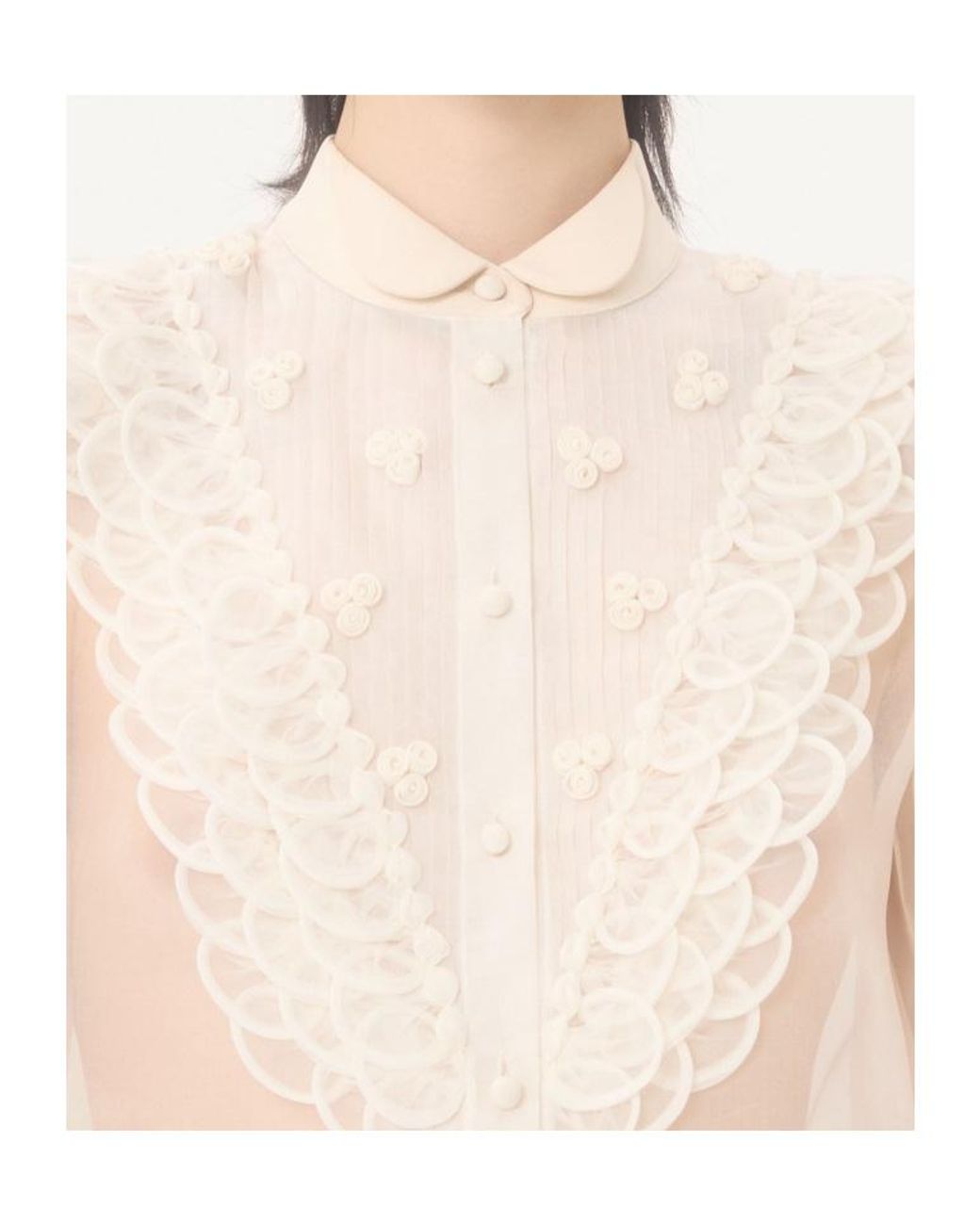 Valentino White Embroidered Organza Puff-Sleeve Top