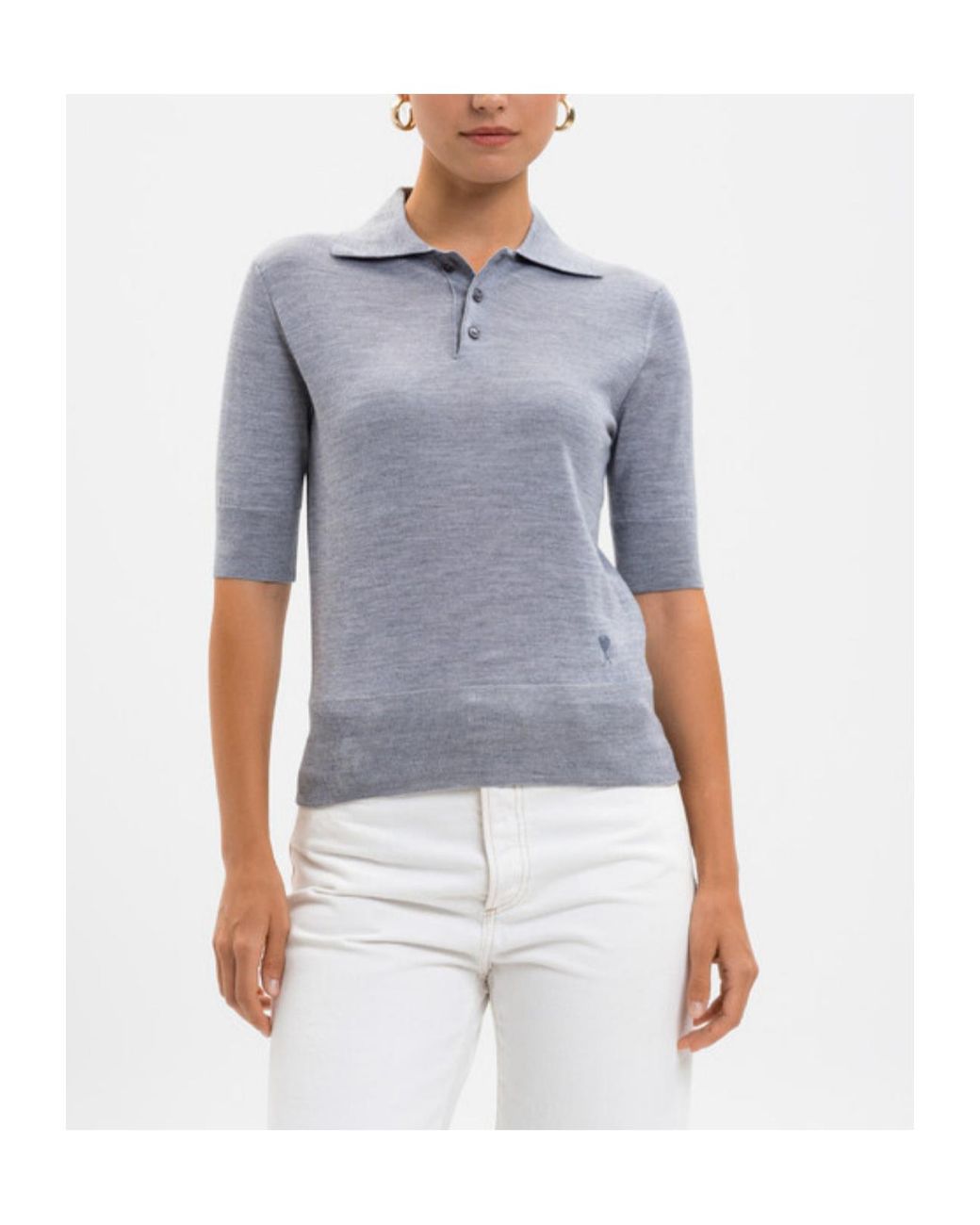 AMI Gray Short-Sleeve Polo Top