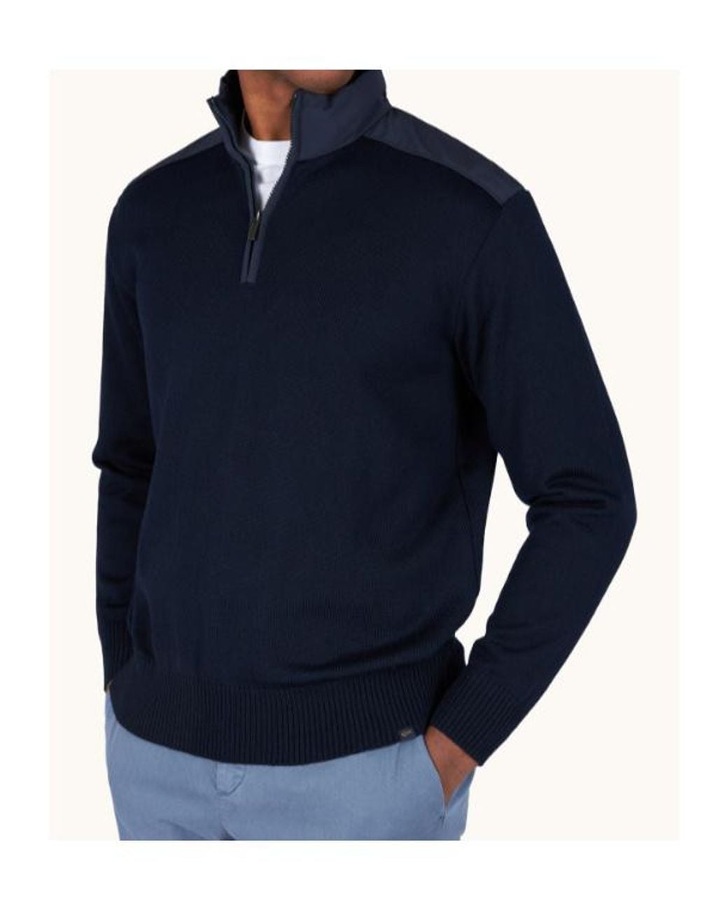 Paul & Shark Blue Contrast Panel Half-Zip Knitted Sweater for men