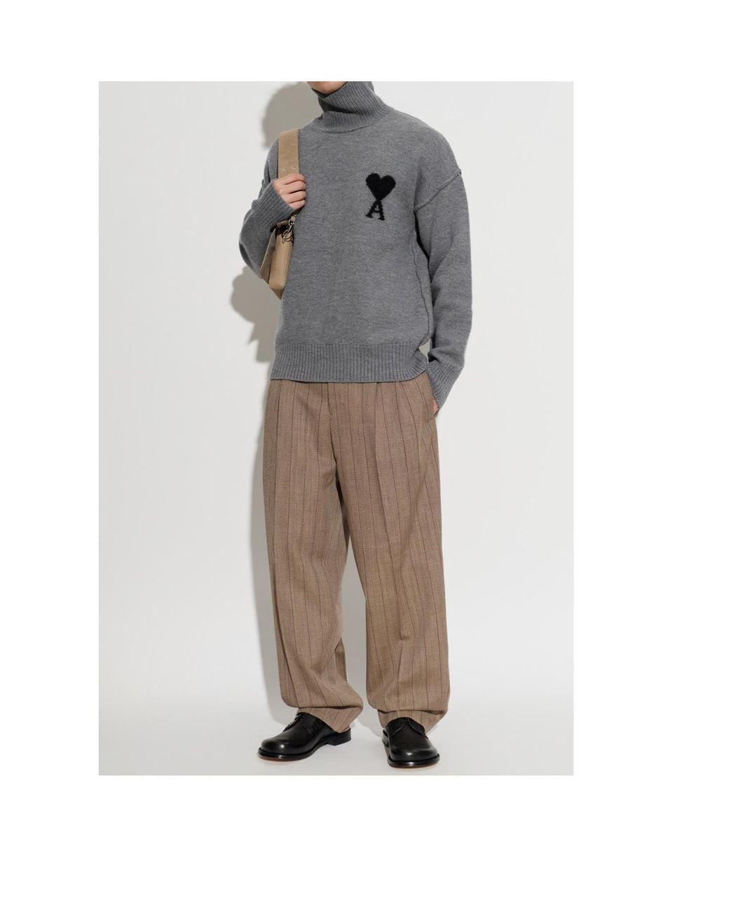 AMI Gray Ami Ami De Coeur Logo Turtleneck Sweater for men