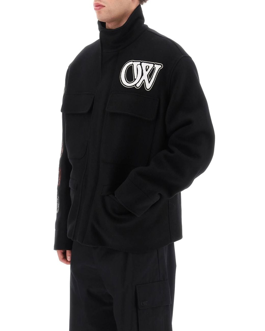 Off-White c/o Virgil Abloh Black Graphic Printed Buttoned Jacket for men