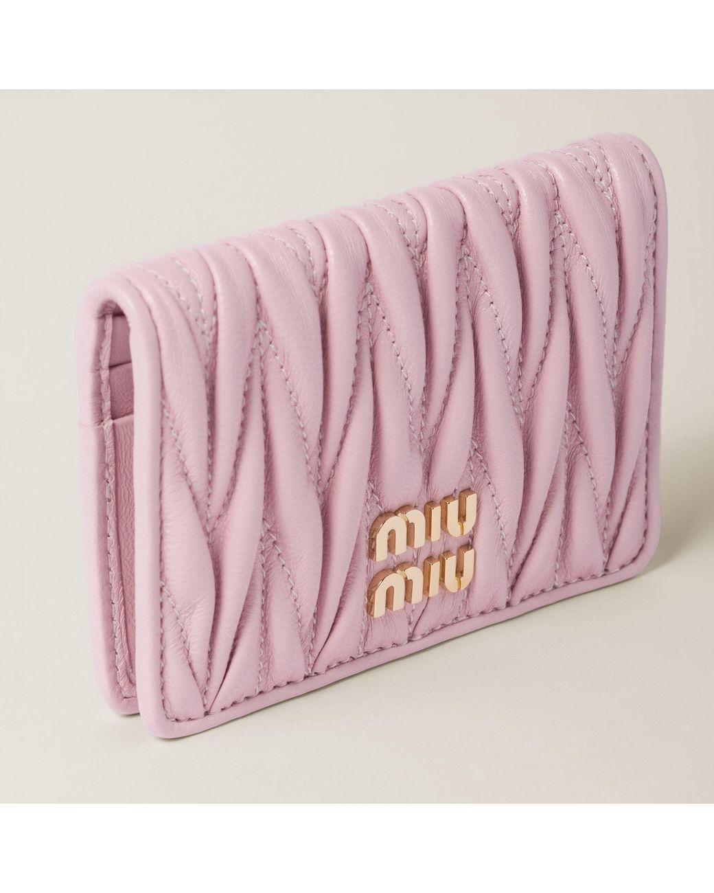Miu Miu Pink Matelassé Nappa Leather Card Holder