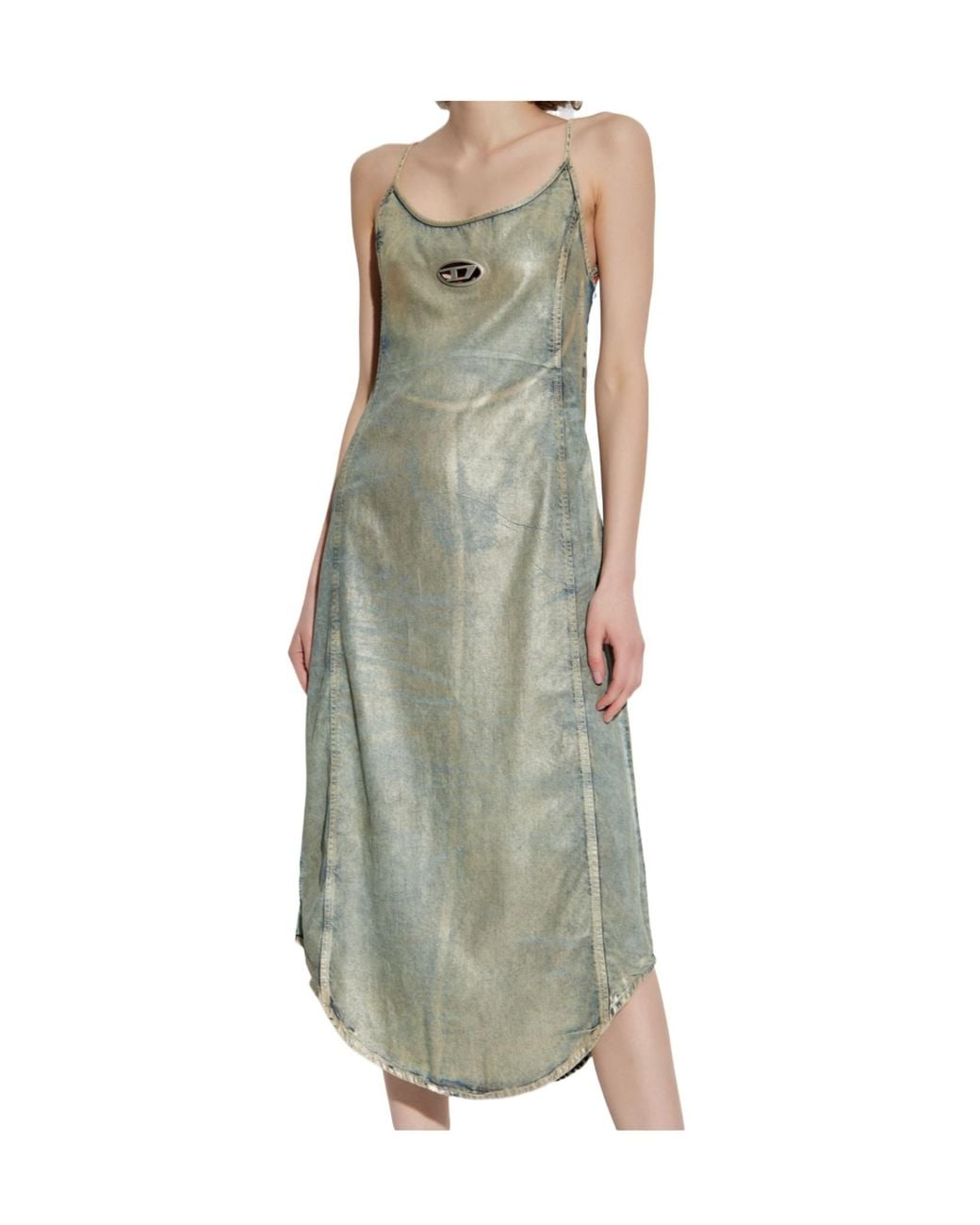 DIESEL Green De-Vera-S Logo Plaque Sleeveless Dress