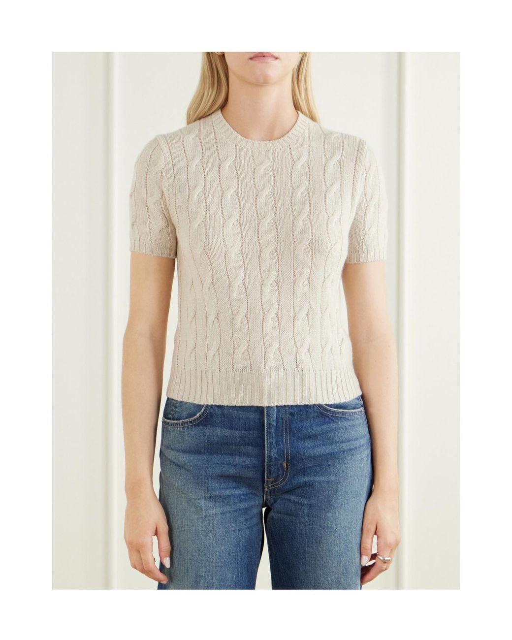 Ralph Lauren White Short-Sleeve Cable Knitted Top