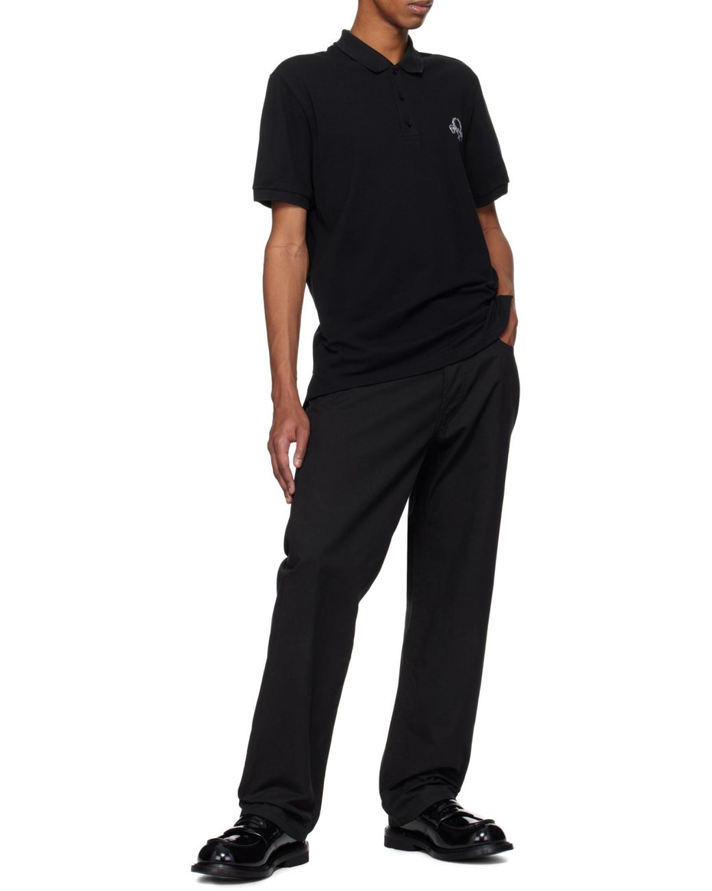Moschino Black Laurel Embroidered Polo Shirt for men