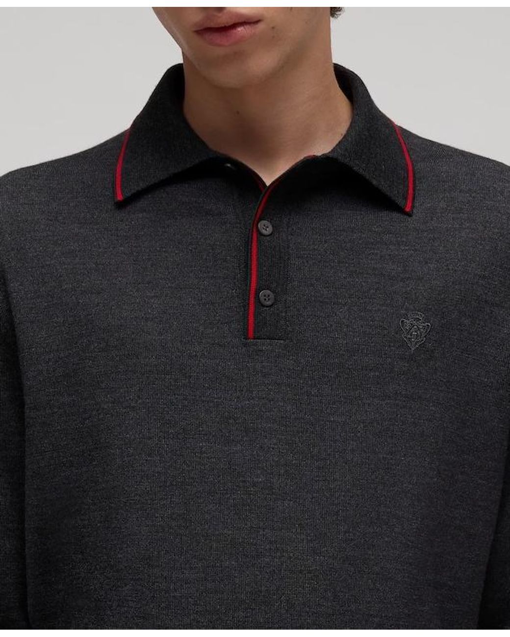 Gucci Black Crest-Embroidered Long-Sleeve Polo Shirt for men